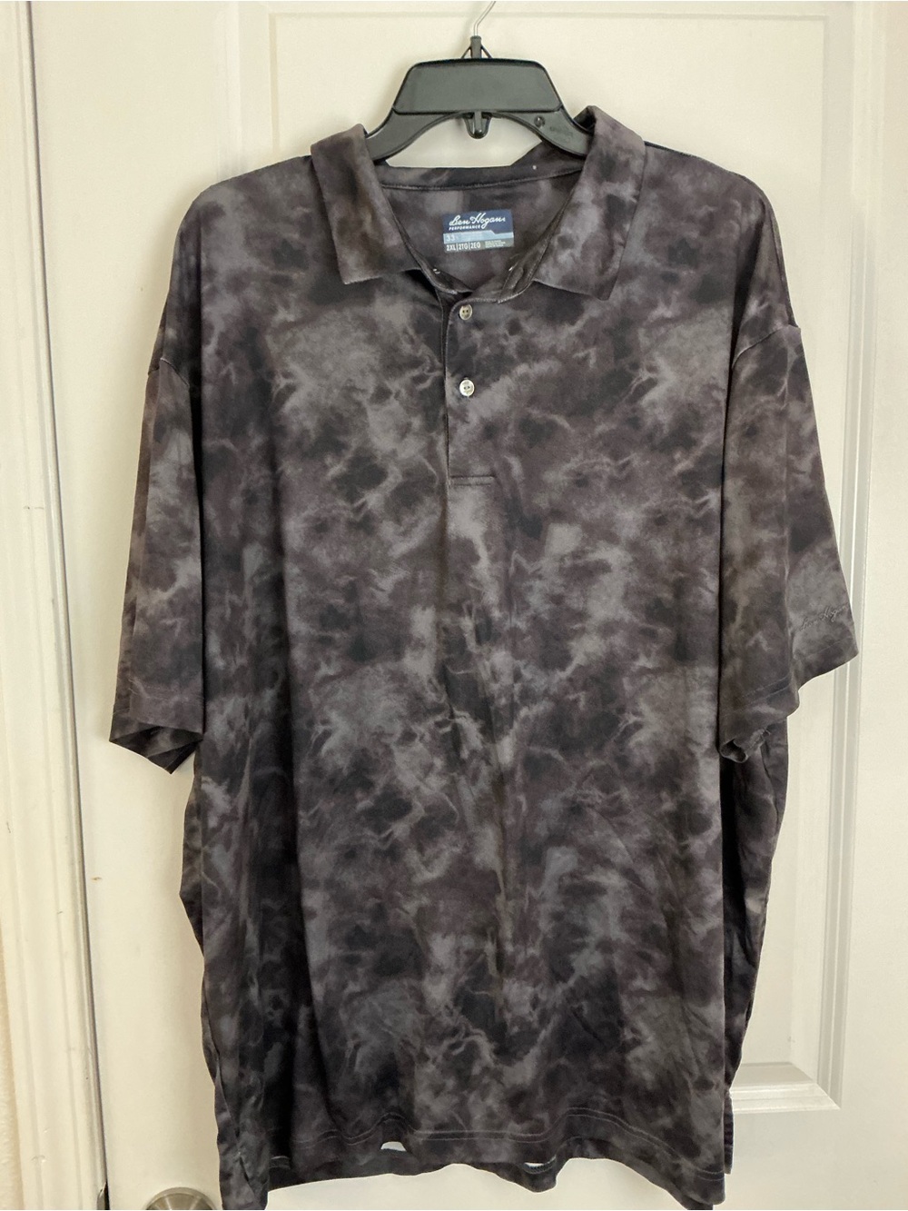 Ben Hogan Performance Mens 2XL Golf Polo Shirt Black Grey Tie Dye Cloud Stretch